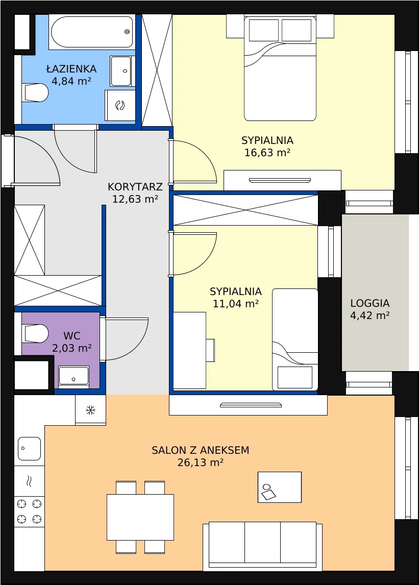 Zalety mieszkania 73.3 m², 1.00.D03