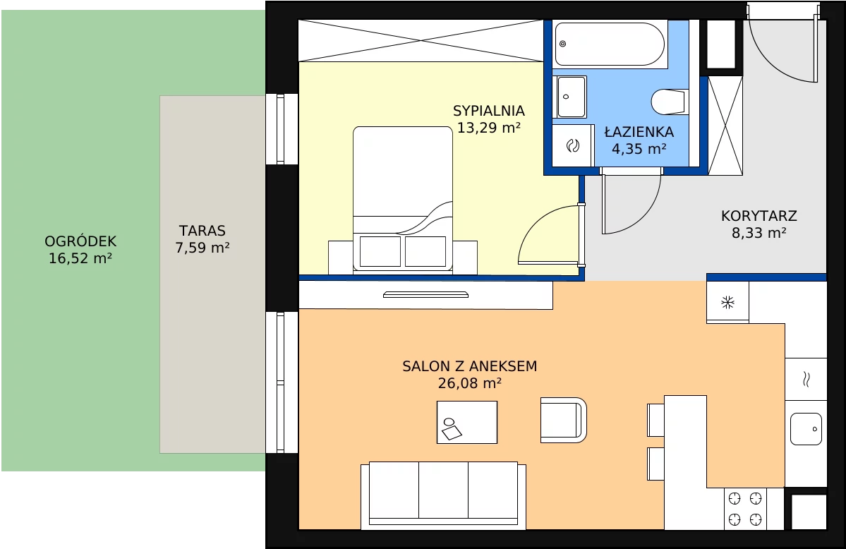 Zalety mieszkania 52.05 m², 1.00.D04