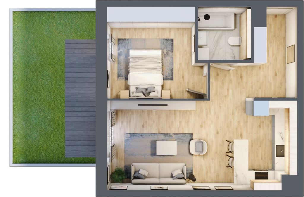 2 pokoje, mieszkanie 52,05 m², parter, oferta nr 1.00.D04, Ogrody Andersa III, Gliwice, Wojska Polskiego, ul. Generała Władysława Andersa