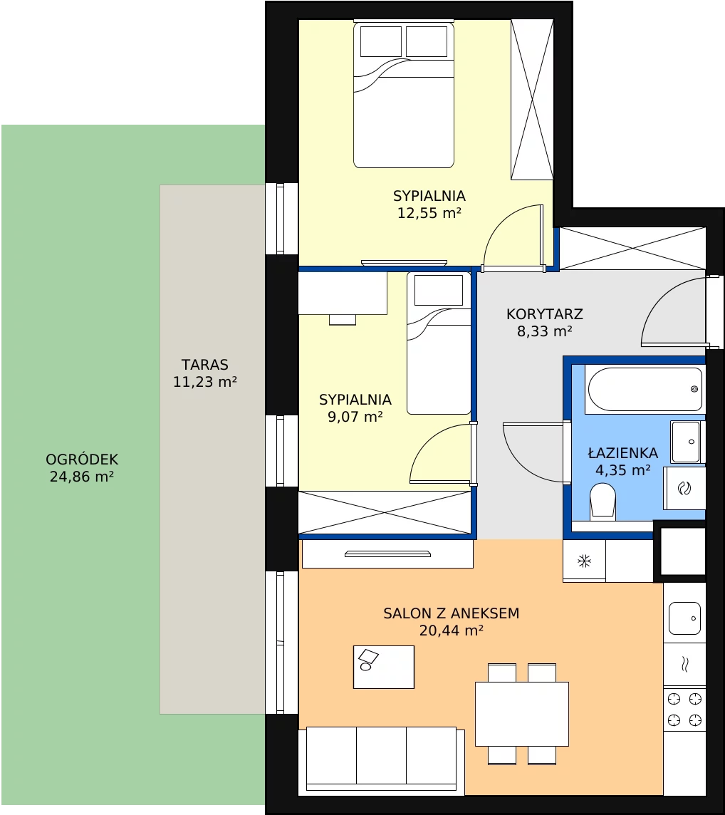 Zalety mieszkania 54.74 m², 1.00.D05