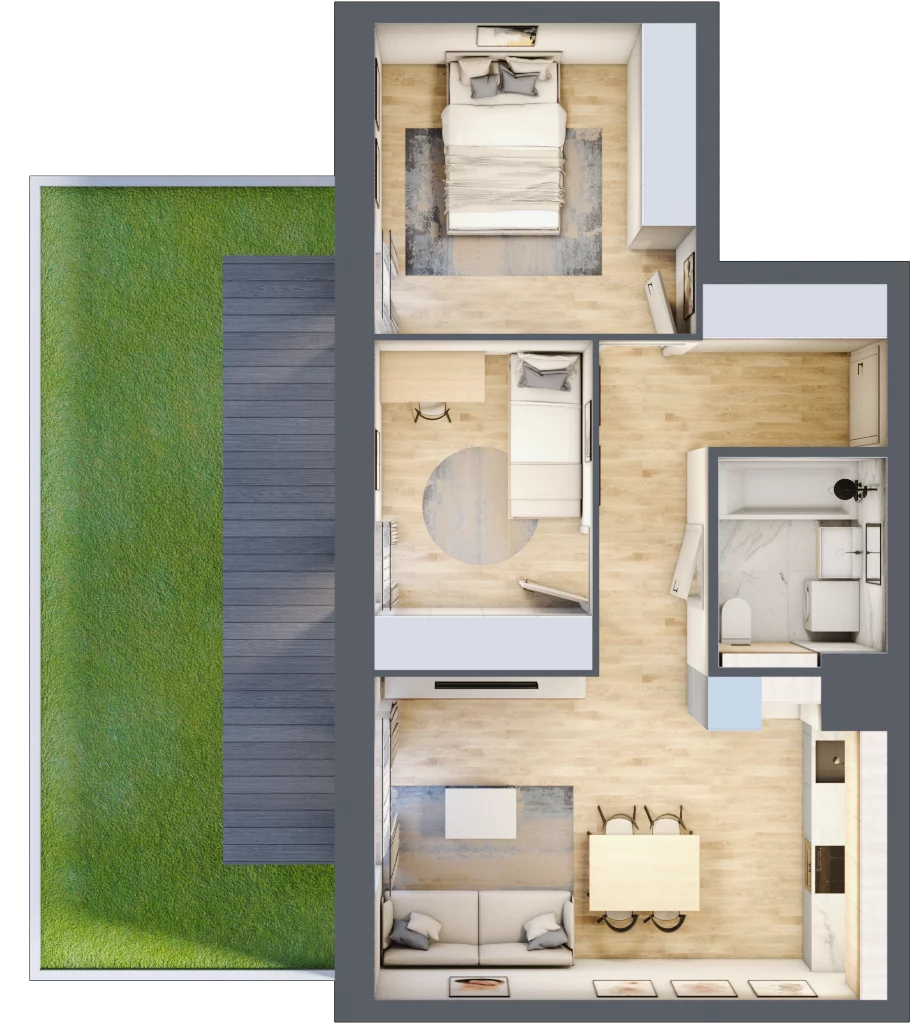 3 pokoje, mieszkanie 54,74 m², parter, oferta nr 1.00.D05, Ogrody Andersa III, Gliwice, Wojska Polskiego, ul. Generała Władysława Andersa