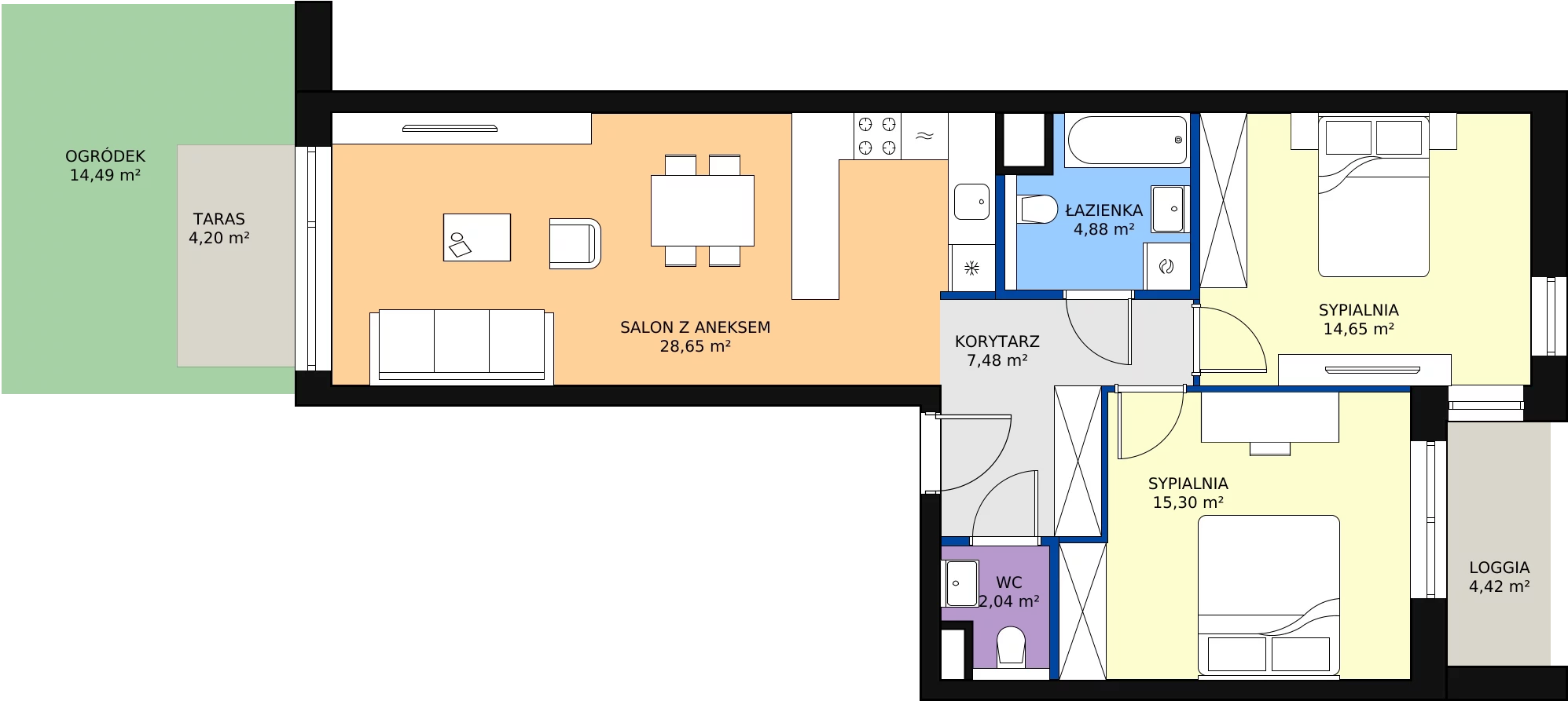 Zalety mieszkania 73 m², 1.00.E01