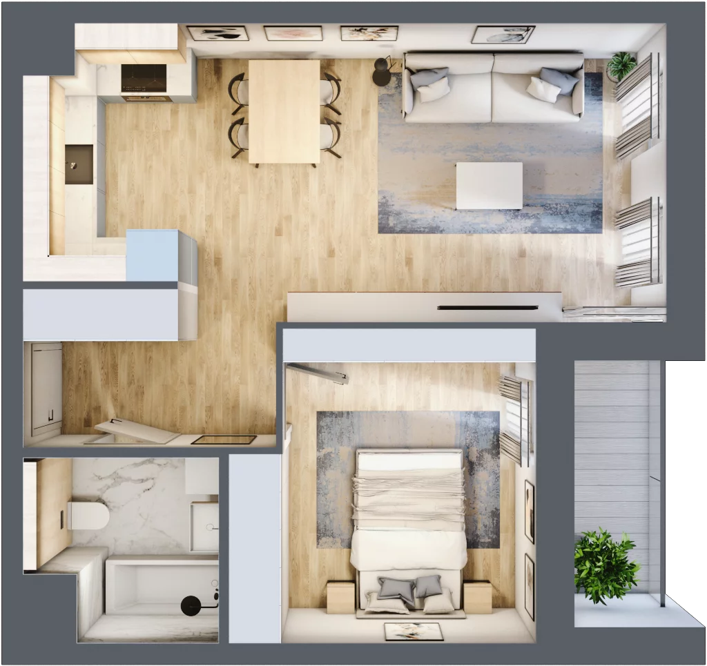 2 pokoje, mieszkanie 46,63 m², parter, oferta nr 1.00.E02, Ogrody Andersa III, Gliwice, Wojska Polskiego, ul. Generała Władysława Andersa
