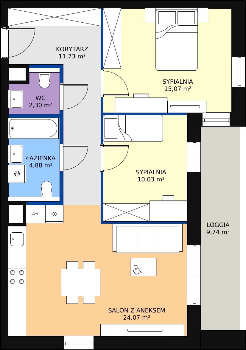 Zalety mieszkania 68.08 m², 1.00.E03