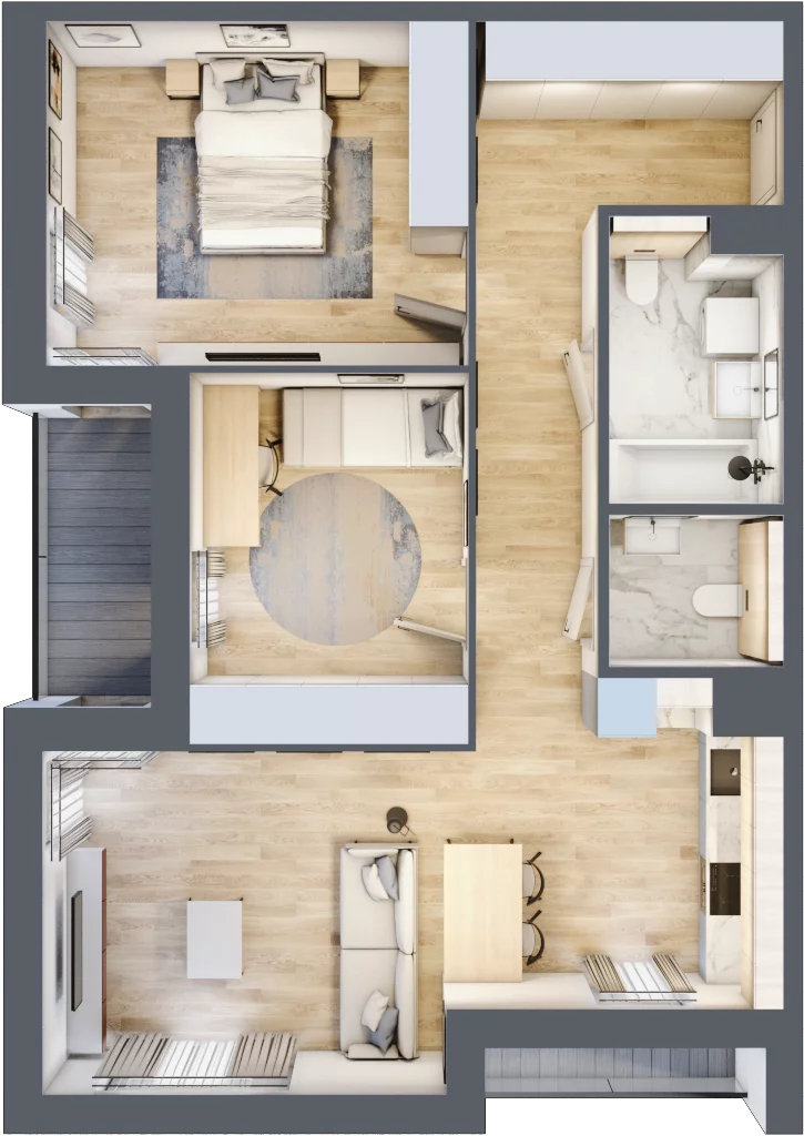 3 pokoje, mieszkanie 71,87 m², piętro 1, oferta nr 1.01.A05, Ogrody Andersa III, Gliwice, Wojska Polskiego, ul. Generała Władysława Andersa