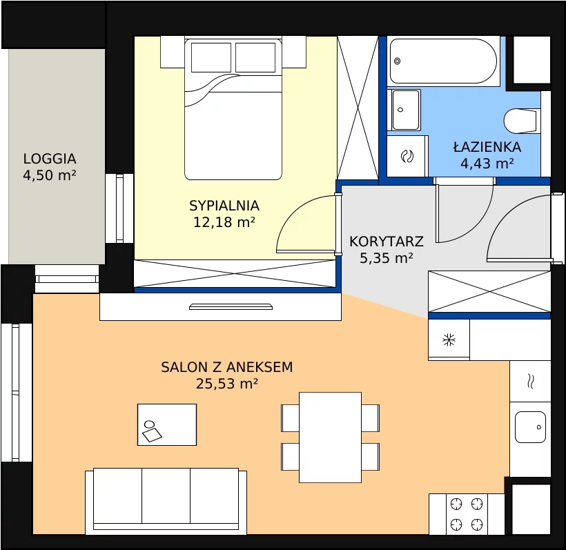 Zalety mieszkania 47.49 m², 1.01.A06