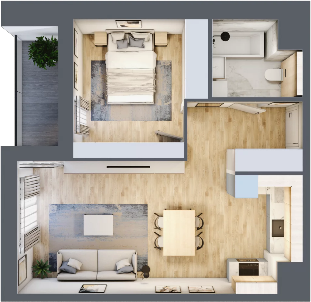 2 pokoje, mieszkanie 47,49 m², piętro 1, oferta nr 1.01.A06, Ogrody Andersa III, Gliwice, Wojska Polskiego, ul. Generała Władysława Andersa