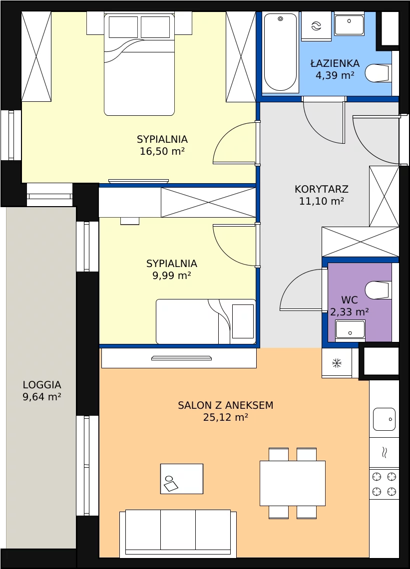 Zalety mieszkania 69.43 m², 1.01.B09
