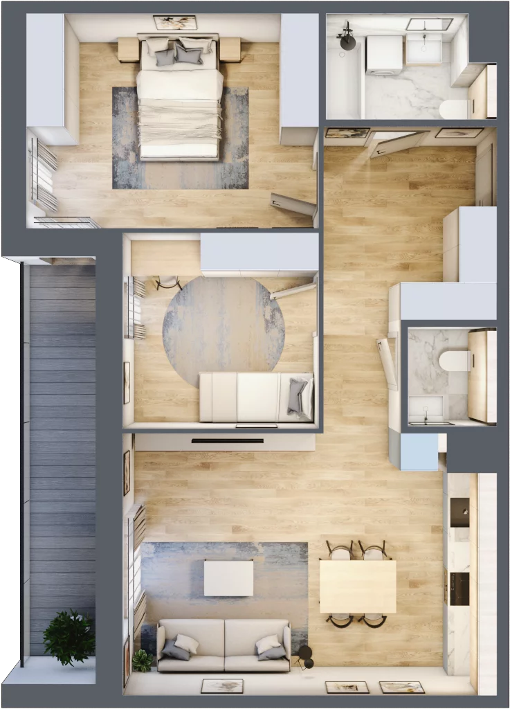3 pokoje, mieszkanie 69,43 m², piętro 1, oferta nr 1.01.B09, Ogrody Andersa III, Gliwice, Wojska Polskiego, ul. Generała Władysława Andersa