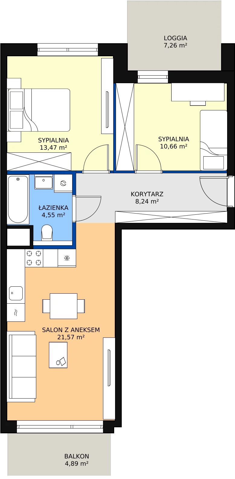 Zalety mieszkania 58.49 m², 1.01.C04