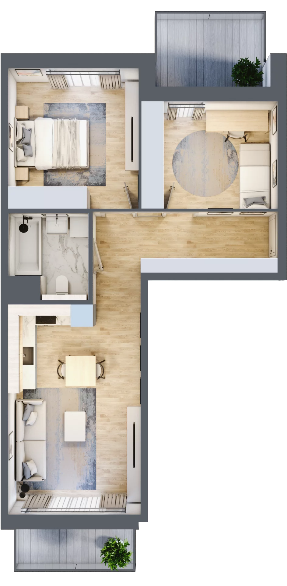 3 pokoje, mieszkanie 58,49 m², piętro 1, oferta nr 1.01.C04, Ogrody Andersa III, Gliwice, Wojska Polskiego, ul. Generała Władysława Andersa