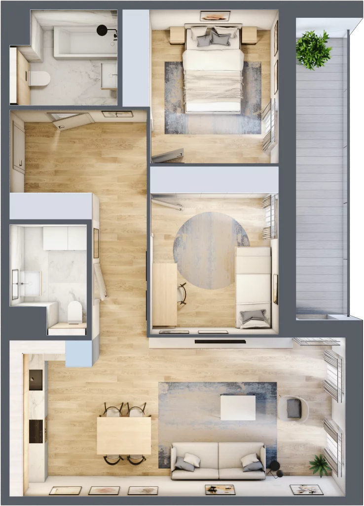 3 pokoje, mieszkanie 69,83 m², piętro 1, oferta nr 1.01.D07, Ogrody Andersa III, Gliwice, Wojska Polskiego, ul. Generała Władysława Andersa