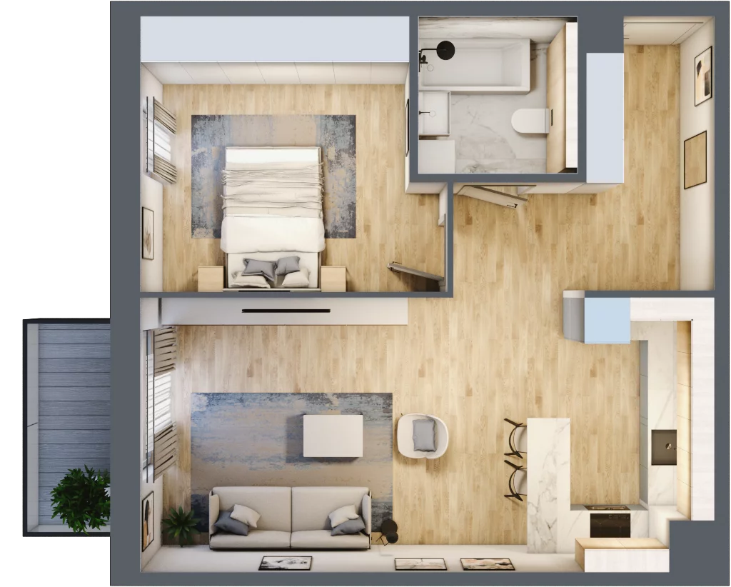 2 pokoje, mieszkanie 53,05 m², piętro 1, oferta nr 1.01.D09, Ogrody Andersa III, Gliwice, Wojska Polskiego, ul. Generała Władysława Andersa