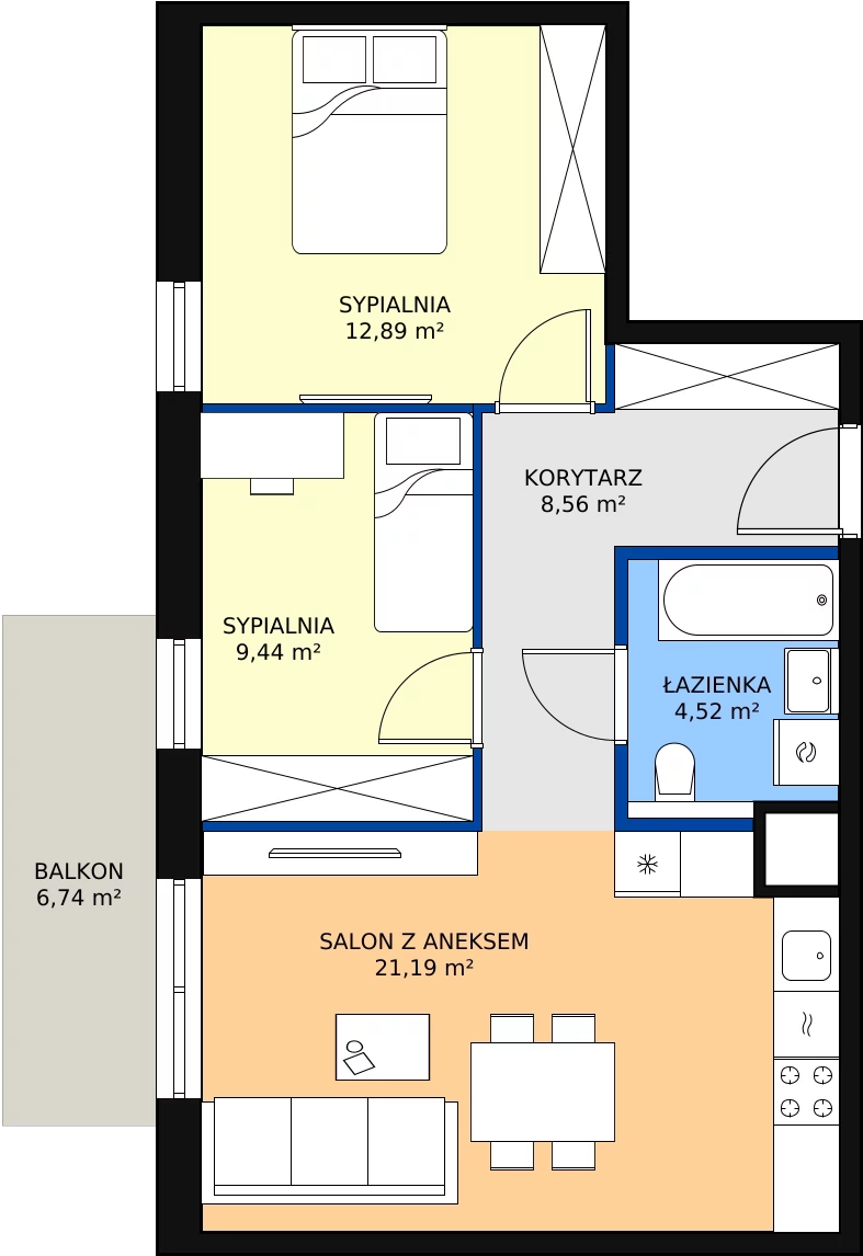 Zalety mieszkania 56.6 m², 1.01.D10