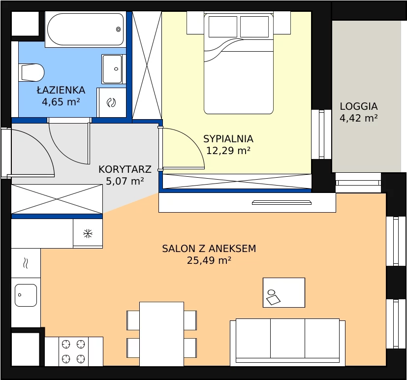 Zalety mieszkania 47.5 m², 1.01.E06