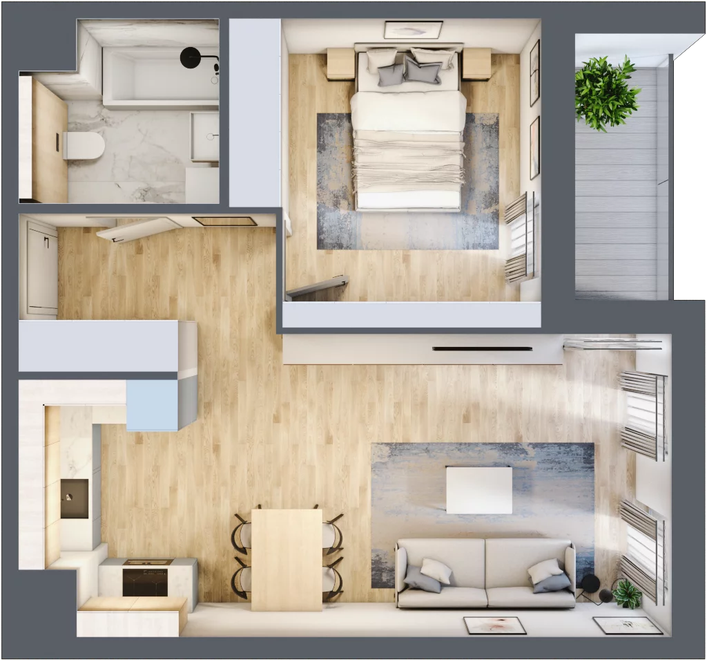 2 pokoje, mieszkanie 47,50 m², piętro 1, oferta nr 1.01.E06, Ogrody Andersa III, Gliwice, Wojska Polskiego, ul. Generała Władysława Andersa