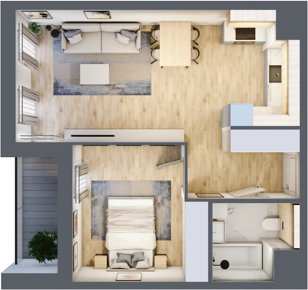 2 pokoje, mieszkanie 47,69 m², piętro 2, oferta nr 1.02.A09, Ogrody Andersa III, Gliwice, Wojska Polskiego, ul. Generała Władysława Andersa