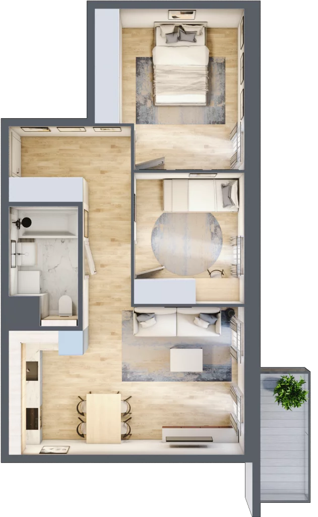 3 pokoje, mieszkanie 56,58 m², piętro 2, oferta nr 1.02.B12, Ogrody Andersa III, Gliwice, Wojska Polskiego, ul. Generała Władysława Andersa