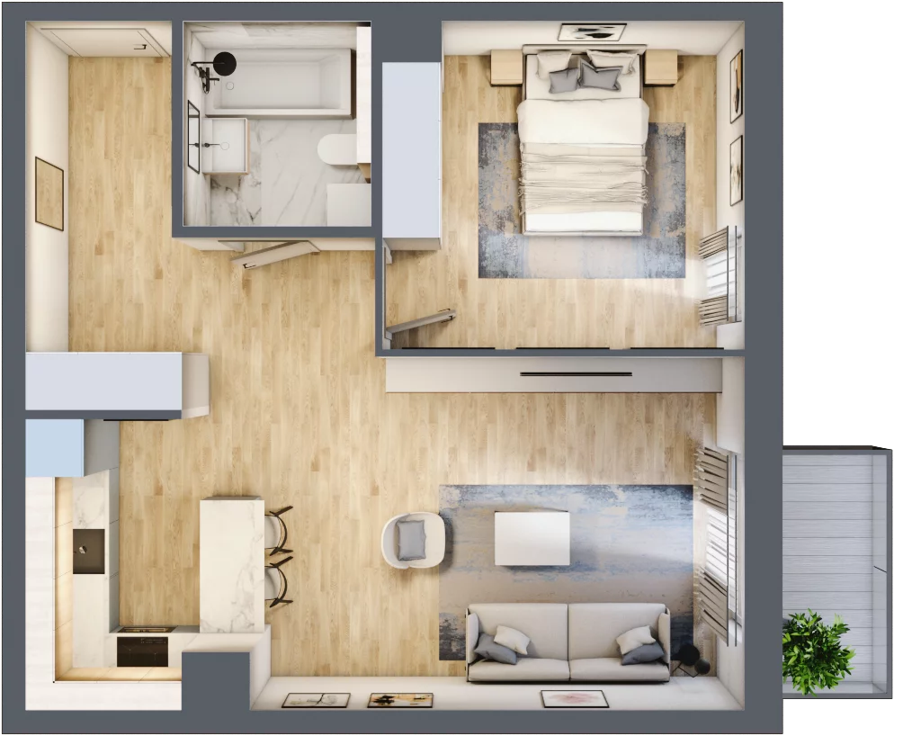 2 pokoje, mieszkanie 52,85 m², piętro 2, oferta nr 1.02.B13, Ogrody Andersa III, Gliwice, Wojska Polskiego, ul. Generała Władysława Andersa