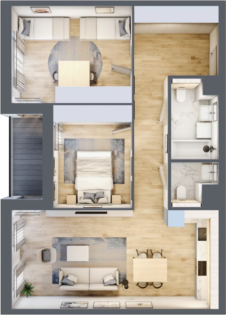 3 pokoje, mieszkanie 74,99 m², piętro 2, oferta nr 1.02.B14, Ogrody Andersa III, Gliwice, Wojska Polskiego, ul. Generała Władysława Andersa