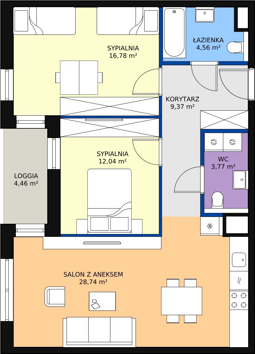 Zalety mieszkania 75.26 m², 1.02.B15