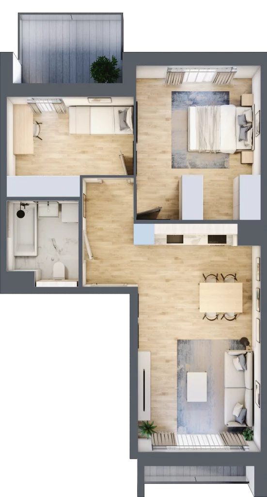 3 pokoje, mieszkanie 58,37 m², piętro 2, oferta nr 1.02.B17, Ogrody Andersa III, Gliwice, Wojska Polskiego, ul. Generała Władysława Andersa