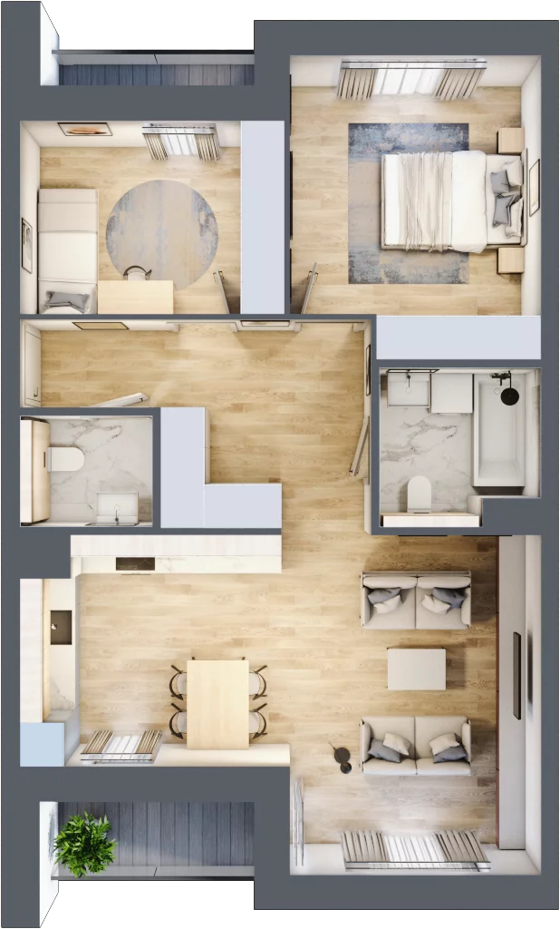 3 pokoje, mieszkanie 70,07 m², piętro 2, oferta nr 1.02.C05, Ogrody Andersa III, Gliwice, Wojska Polskiego, ul. Generała Władysława Andersa