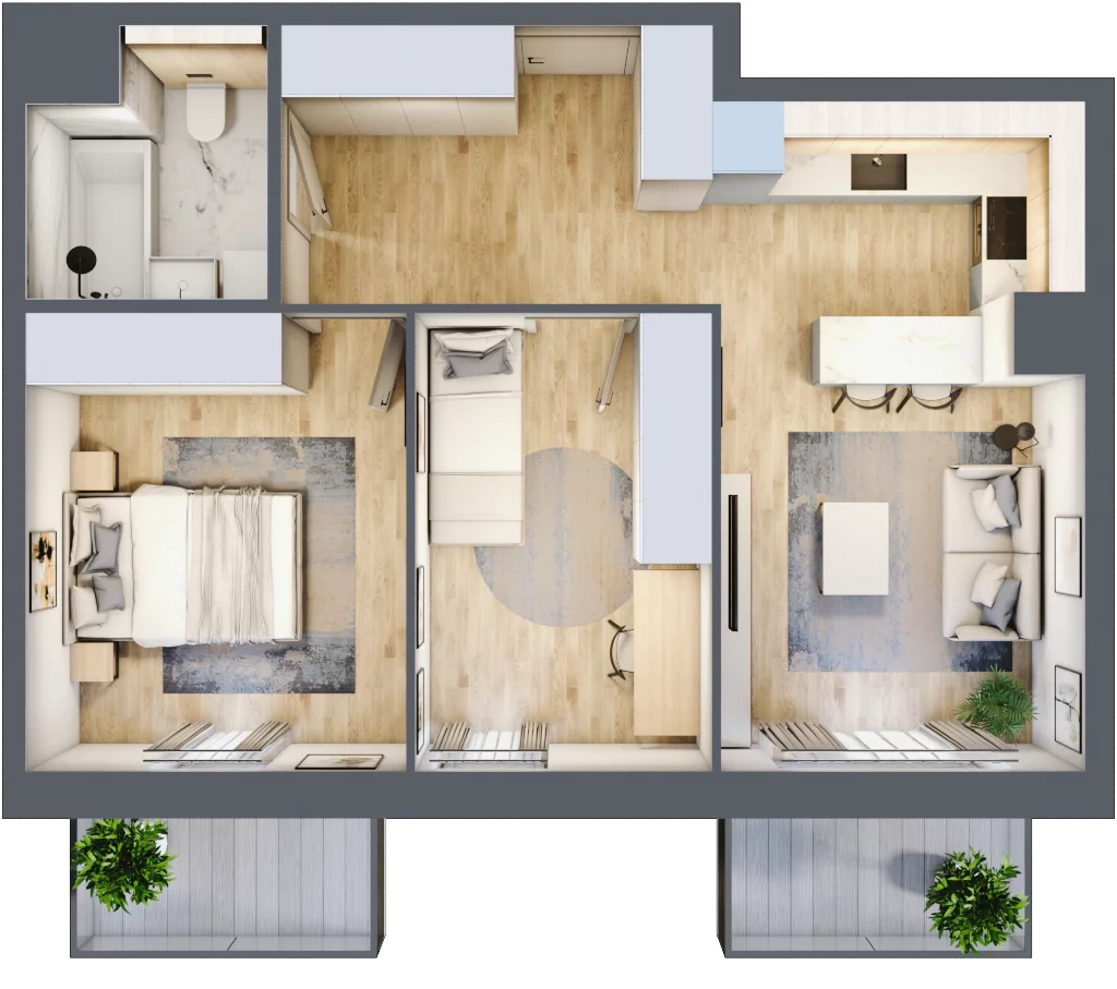 3 pokoje, mieszkanie 52,45 m², piętro 2, oferta nr 1.02.C06, Ogrody Andersa III, Gliwice, Wojska Polskiego, ul. Generała Władysława Andersa