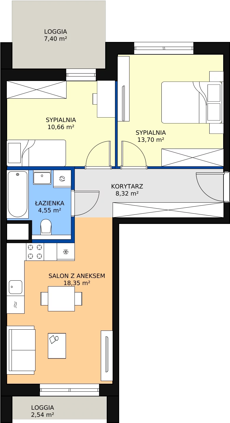 Zalety mieszkania 55.58 m², 1.02.C07
