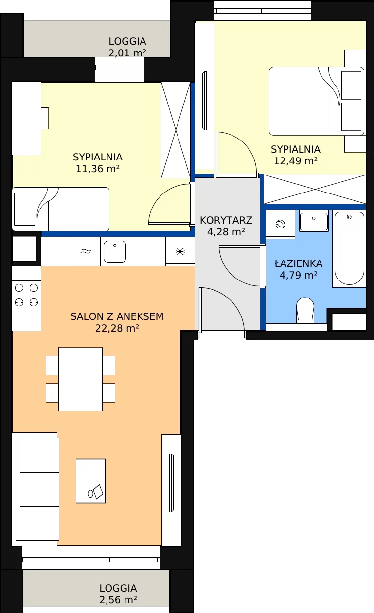 Zalety mieszkania 55.2 m², 1.02.D11