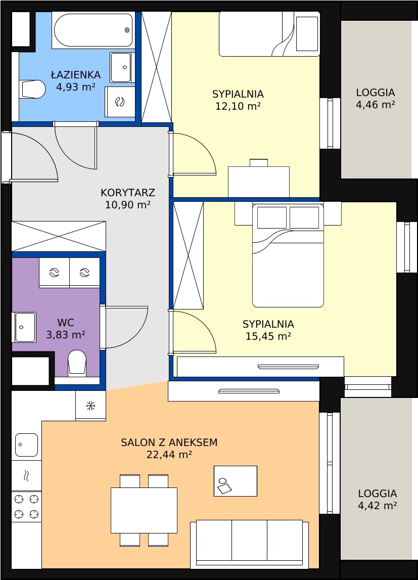 Zalety mieszkania 69.65 m², 1.02.D14