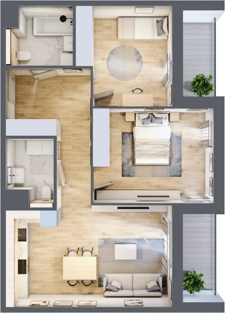 3 pokoje, mieszkanie 69,65 m², piętro 2, oferta nr 1.02.D14, Ogrody Andersa III, Gliwice, Wojska Polskiego, ul. Generała Władysława Andersa