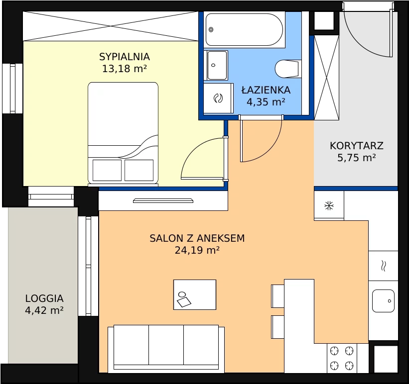 Zalety mieszkania 47.47 m², 1.02.D15