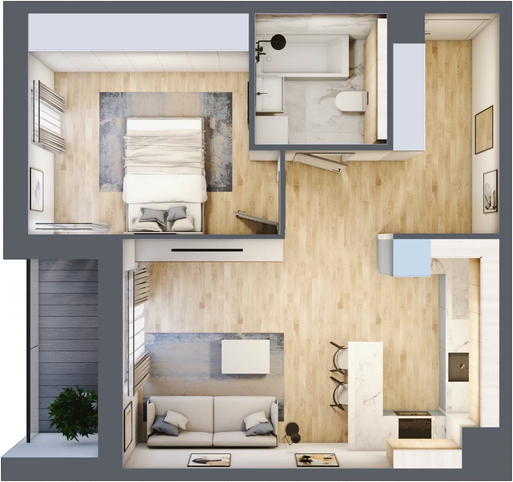 2 pokoje, mieszkanie 47,47 m², piętro 2, oferta nr 1.02.D15, Ogrody Andersa III, Gliwice, Wojska Polskiego, ul. Generała Władysława Andersa