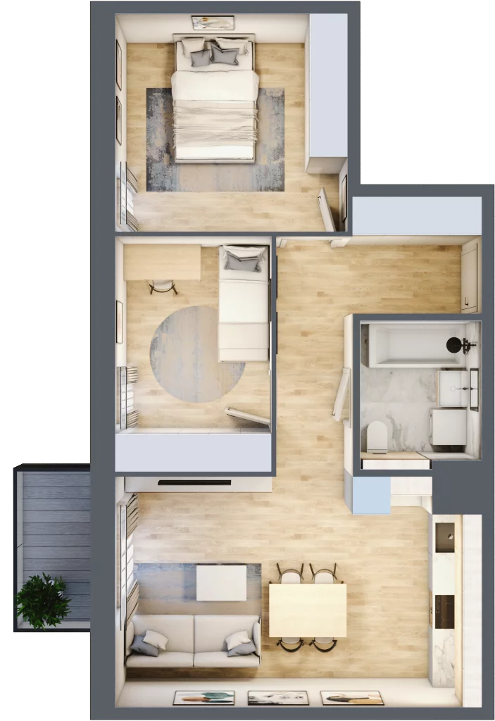 3 pokoje, mieszkanie 56,60 m², piętro 2, oferta nr 1.02.D16, Ogrody Andersa III, Gliwice, Wojska Polskiego, ul. Generała Władysława Andersa