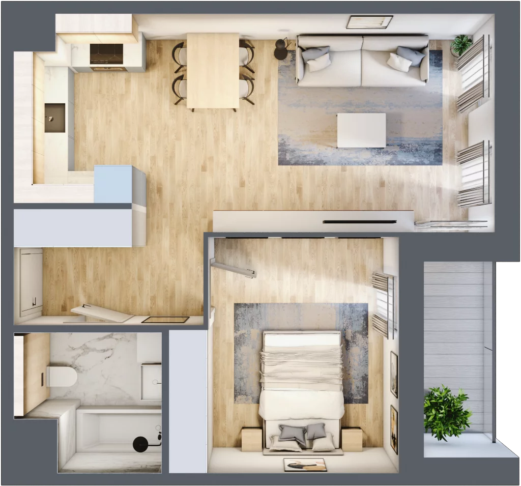 2 pokoje, mieszkanie 47,71 m², piętro 2, oferta nr 1.02.E10, Ogrody Andersa III, Gliwice, Wojska Polskiego, ul. Generała Władysława Andersa