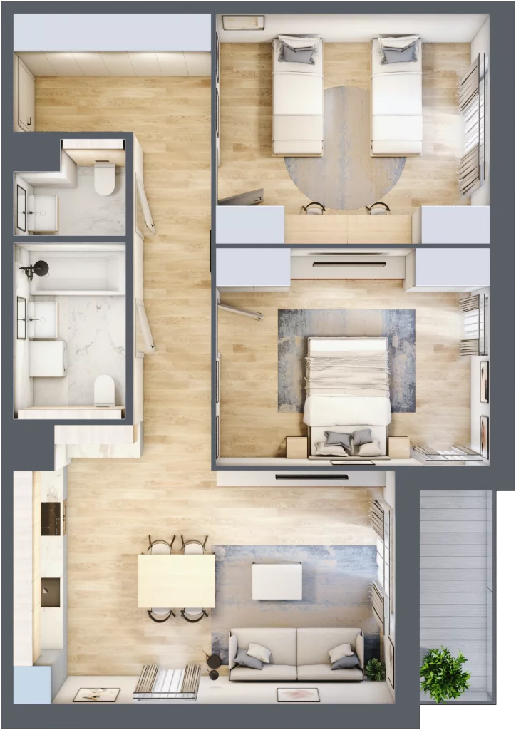 3 pokoje, mieszkanie 75,22 m², piętro 2, oferta nr 1.02.E11, Ogrody Andersa III, Gliwice, Wojska Polskiego, ul. Generała Władysława Andersa