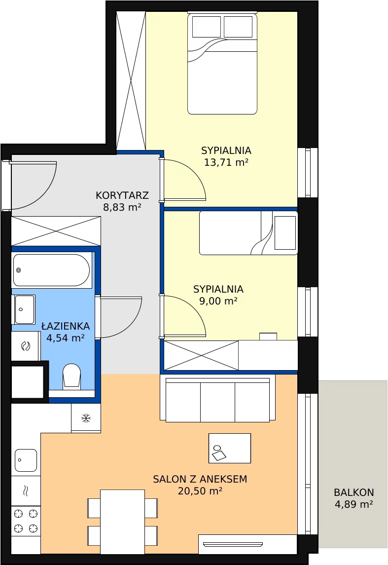 Zalety mieszkania 56.58 m², 1.03.B18