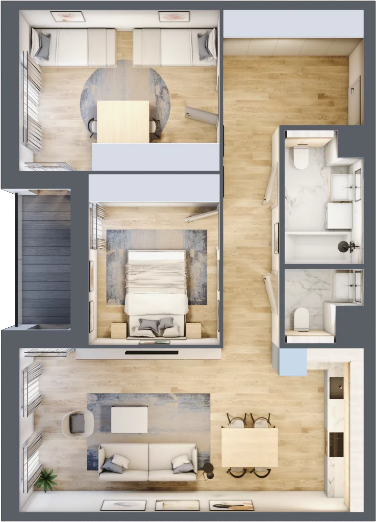 3 pokoje, mieszkanie 74,99 m², piętro 3, oferta nr 1.03.B20, Ogrody Andersa III, Gliwice, Wojska Polskiego, ul. Generała Władysława Andersa