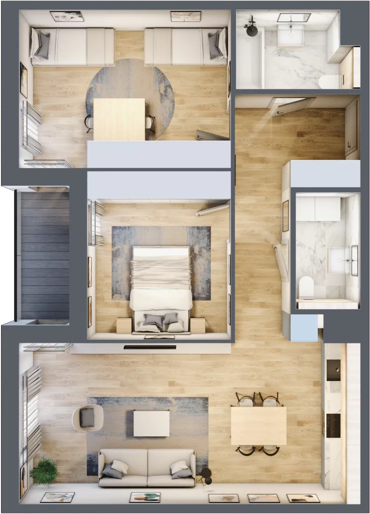 3 pokoje, mieszkanie 75,26 m², piętro 3, oferta nr 1.03.B21, Ogrody Andersa III, Gliwice, Wojska Polskiego, ul. Generała Władysława Andersa