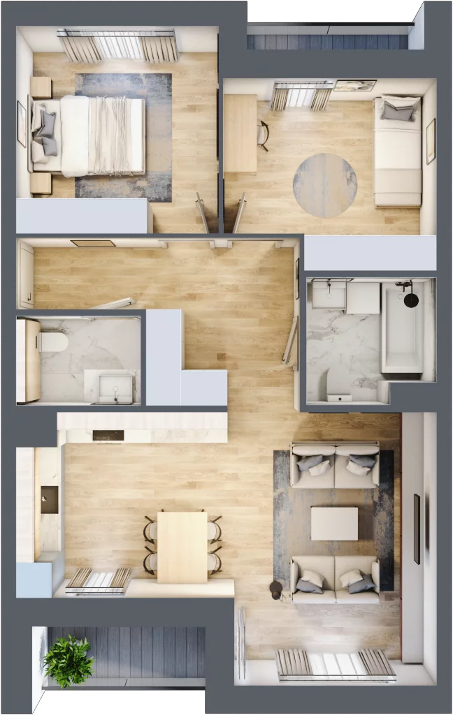 3 pokoje, mieszkanie 70,03 m², piętro 3, oferta nr 1.03.C08, Ogrody Andersa III, Gliwice, Wojska Polskiego, ul. Generała Władysława Andersa