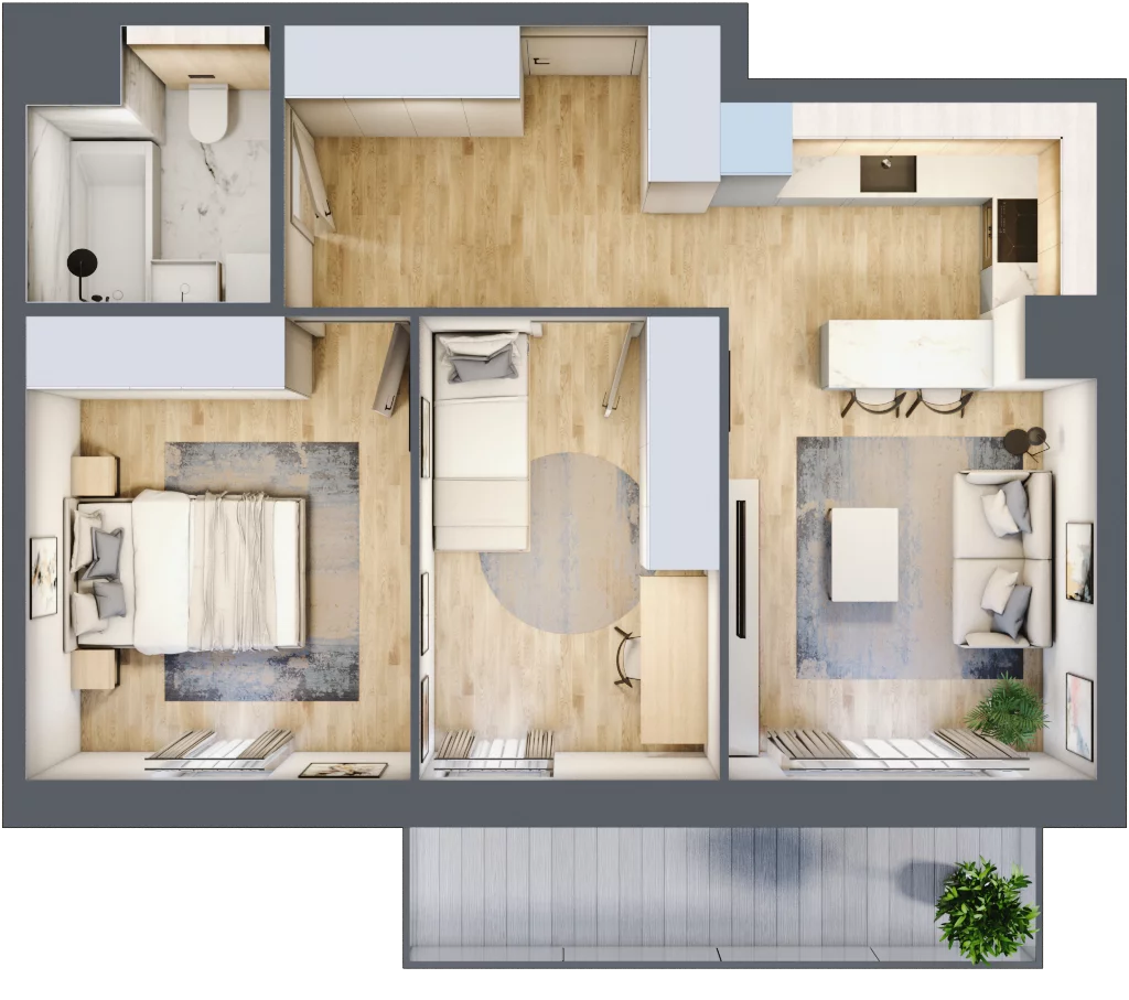 3 pokoje, mieszkanie 52,45 m², piętro 3, oferta nr 1.03.C09, Ogrody Andersa III, Gliwice, Wojska Polskiego, ul. Generała Władysława Andersa