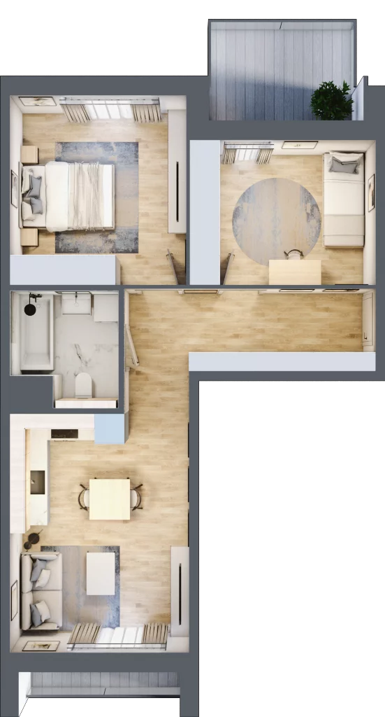3 pokoje, mieszkanie 55,53 m², piętro 3, oferta nr 1.03.C10, Ogrody Andersa III, Gliwice, Wojska Polskiego, ul. Generała Władysława Andersa