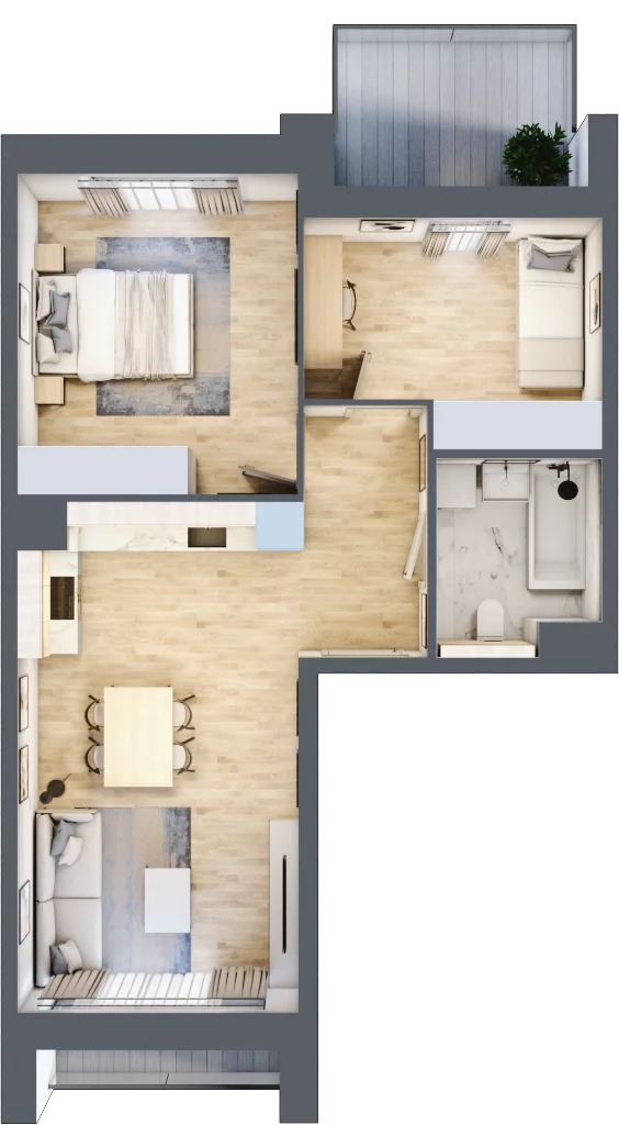 3 pokoje, mieszkanie 55,21 m², piętro 3, oferta nr 1.03.D17, Ogrody Andersa III, Gliwice, Wojska Polskiego, ul. Generała Władysława Andersa