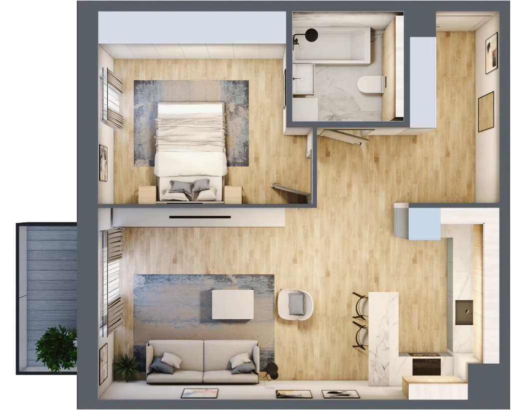 2 pokoje, mieszkanie 53,06 m², piętro 3, oferta nr 1.03.D21, Ogrody Andersa III, Gliwice, Wojska Polskiego, ul. Generała Władysława Andersa