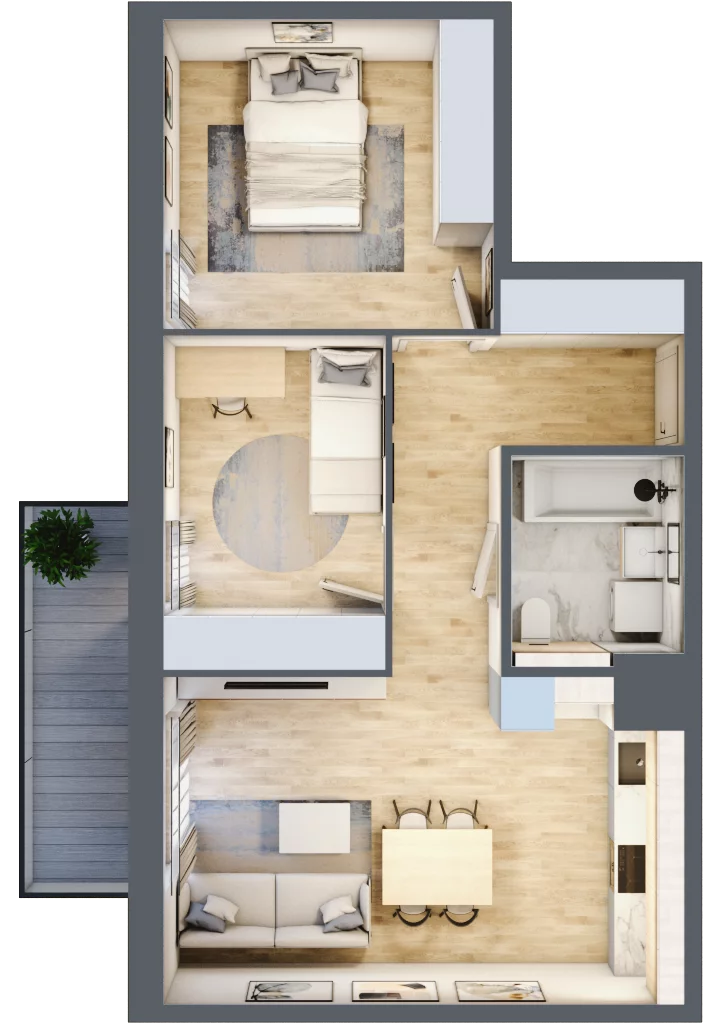 3 pokoje, mieszkanie 56,60 m², piętro 3, oferta nr 1.03.D22, Ogrody Andersa III, Gliwice, Wojska Polskiego, ul. Generała Władysława Andersa