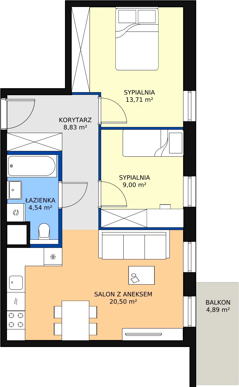 Zalety mieszkania 56.58 m², 1.04.B24