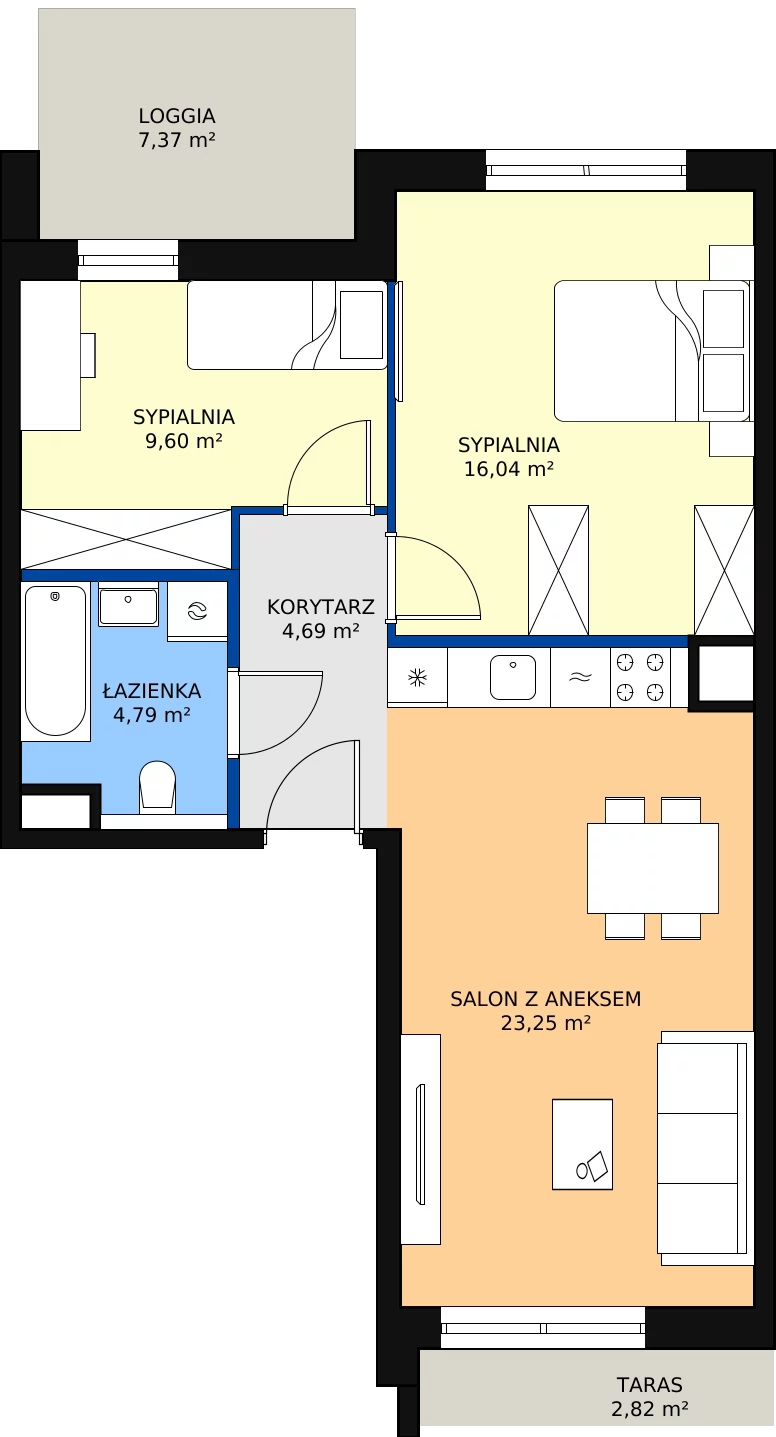 Zalety mieszkania 58.37 m², 1.04.B28