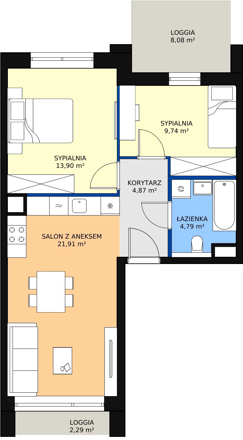 Zalety mieszkania 55.21 m², 1.04.D23