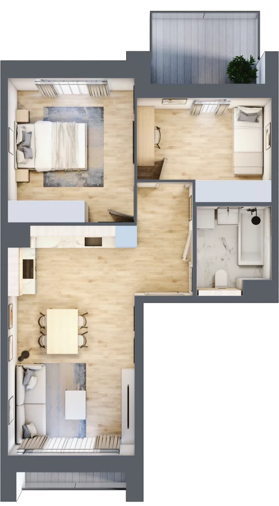 3 pokoje, mieszkanie 55,21 m², piętro 4, oferta nr 1.04.D23, Ogrody Andersa III, Gliwice, Wojska Polskiego, ul. Generała Władysława Andersa